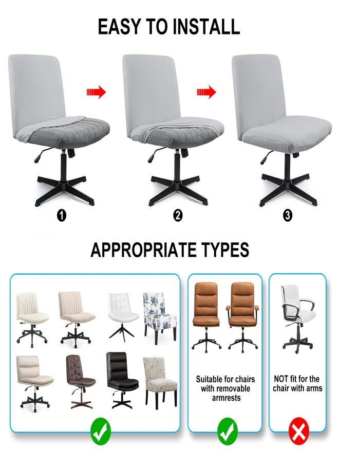 Iauddy Armless Criss Cross Office Desk Chair Cover Slipcover,Accent Mid Back Wide Swivel Task Vanity Slipper Chair Protector Stretch Removable Without Arms for Accent Chair(Grey/Jacquard) - Image 4